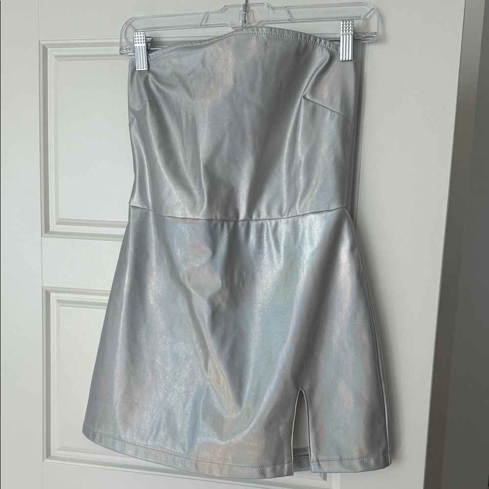 AFRM x Revolve Braylon Mini Dress in Iridescent Silver with Shorts